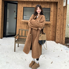 棕色双排扣麂皮绒两面穿皮毛一体羊羔毛外套女秋冬2025新款厚棉服，女装短外套，2B183