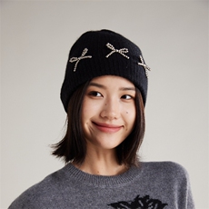 时尚百搭女士羊绒帽秋冬保暖蝴蝶结装饰针织帽高品质羊绒毛线帽，帽子，丽靓一衫