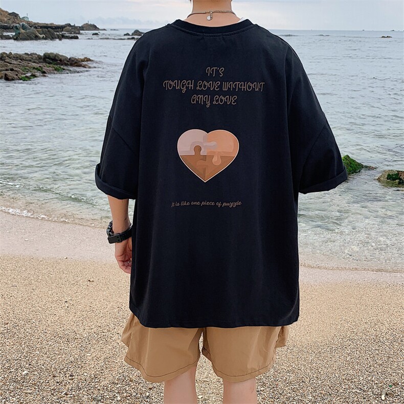1港风爱心印花休闲情侣日系潮大码M-5XL短袖T恤男DT7637P30控45,男装T恤,星座226-2