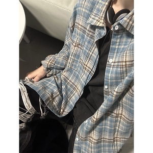 B221 ！美式ins高街暗黑小众毛边格子衬衫 SY2320-P65控88图片