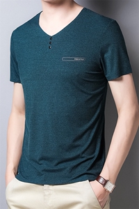2023夏季新款POLO短袖T恤宽松休闲百搭中青年男士V领纯色印花上衣图片