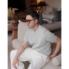 菠萝纹针法肌理感休闲简约男士亨利领体恤纯色77090/P45降，男装T恤，电商A243