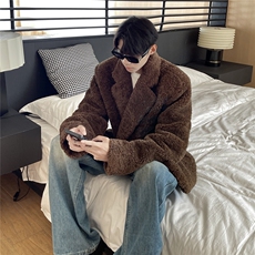 港风泰迪绒短款纯色西装大衣高级感毛呢大衣外套男77938P128控188，男装风衣，星座226-1