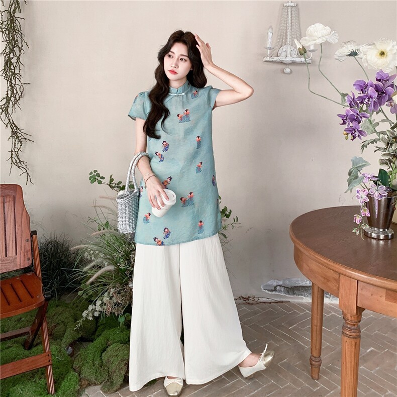 新中式国风套装女2025夏季新款高级感气质提花短袖上衣阔腿裤套装，女装套装/套裙，浙宝069