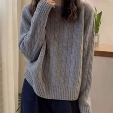 欧货高端100%纯羊毛衫女圆领麻花加厚针织毛衣扭花羊绒衫打底上衣，女装羊毛衫，泰沅羊绒