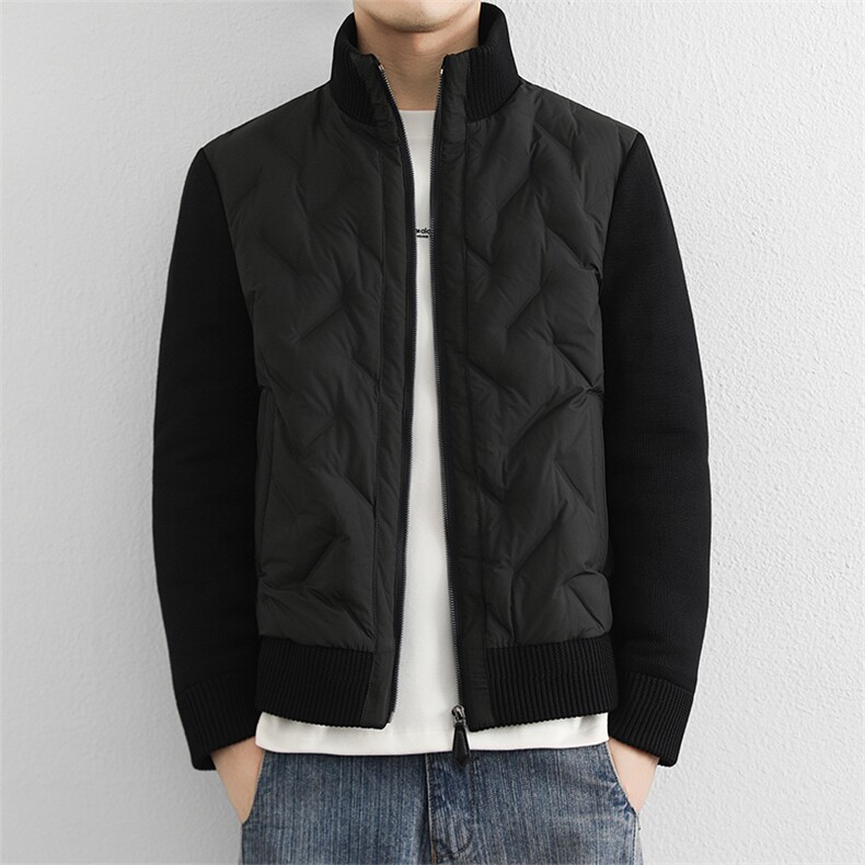 高端轻奢针织袖羽绒服男2025冬季新款潮流90鸭绒立领拼接外套,男装羽绒服,星座914