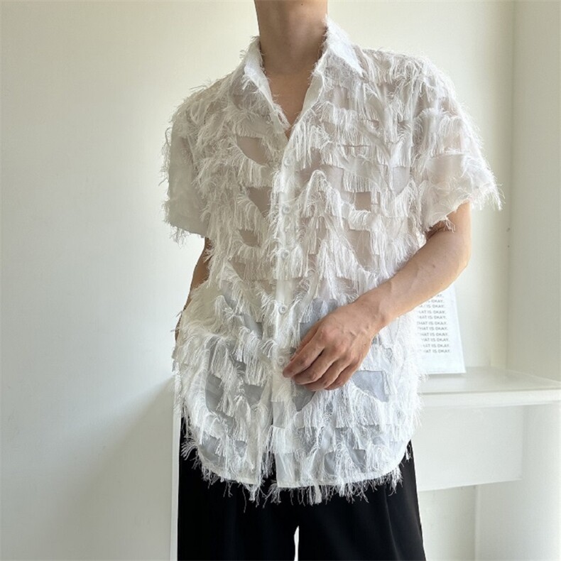 夏季新款个性气质立体流苏短袖衬衣男薄款透气上衣A345-603-P70,男装T恤,电商A345