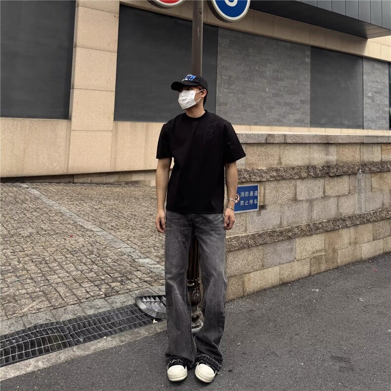 网络图现货美式复古潮流百搭休闲小领口暗纹刺绣短袖t恤T30-P35,男装T恤,星座715-7