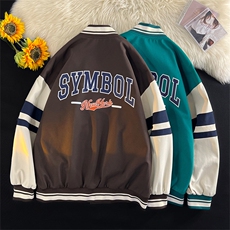 港风毛毯上衣夹克宽松落肩拼色棒球服外套JK712-P75，男装夹克，星座1204-3