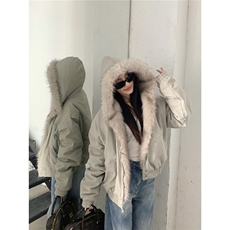 美式复古座山雕连帽毛领棉服男冬季重磅帆布宽松加厚毛绒夹克外套，男装夹克，星座506A