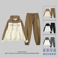 新款春秋青年男衣服卫衣套装休闲潮流初高中运动连帽TZ2535-P100，男装休闲套装，星座1210B