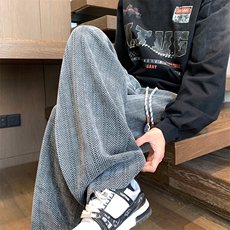 麦穗纹休闲裤男春季新款港风宽松长裤K8056-特P29无差价，男装休闲裤，星座214-3