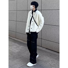 小众设计感宽松针织开衫纽扣装饰纯色圆领毛衣外套男女M3301，男装针织衫/毛衣，星座1116A（原606A-3）