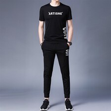 男士运动套装夏季新款2023新款短袖t恤宽松休闲长裤子两件套，男装休闲套装，电商B212（原钱塘6029）