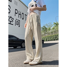 3015#-P45肌理感亚麻冰丝休闲裤男女夏季宽松速干直筒阔腿长裤，男装休闲裤，电商A178