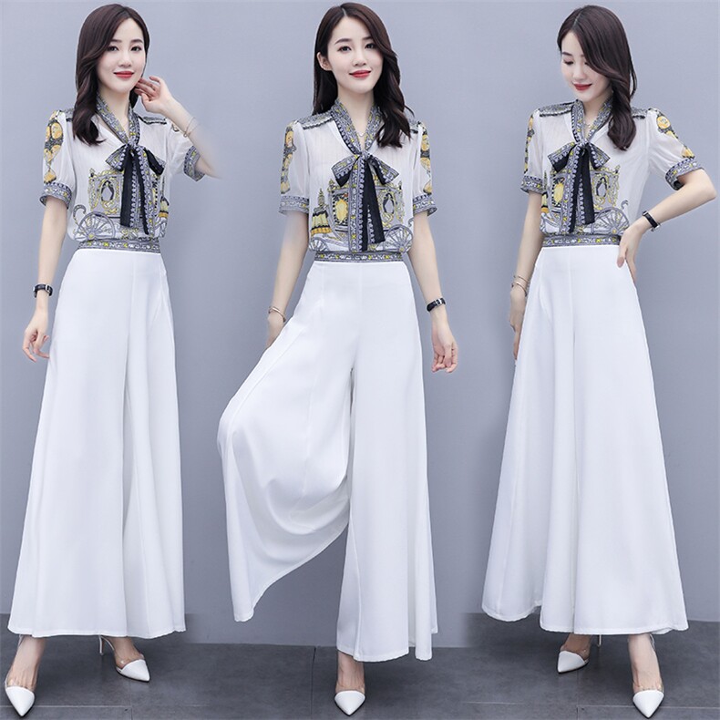 时尚新款两件套装女2021夏季数码印花套装阔腿裤，女装套装/套裙，橙子家