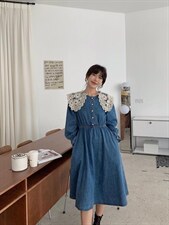 蕾丝花边领子连衣长裙，其它，肆尔