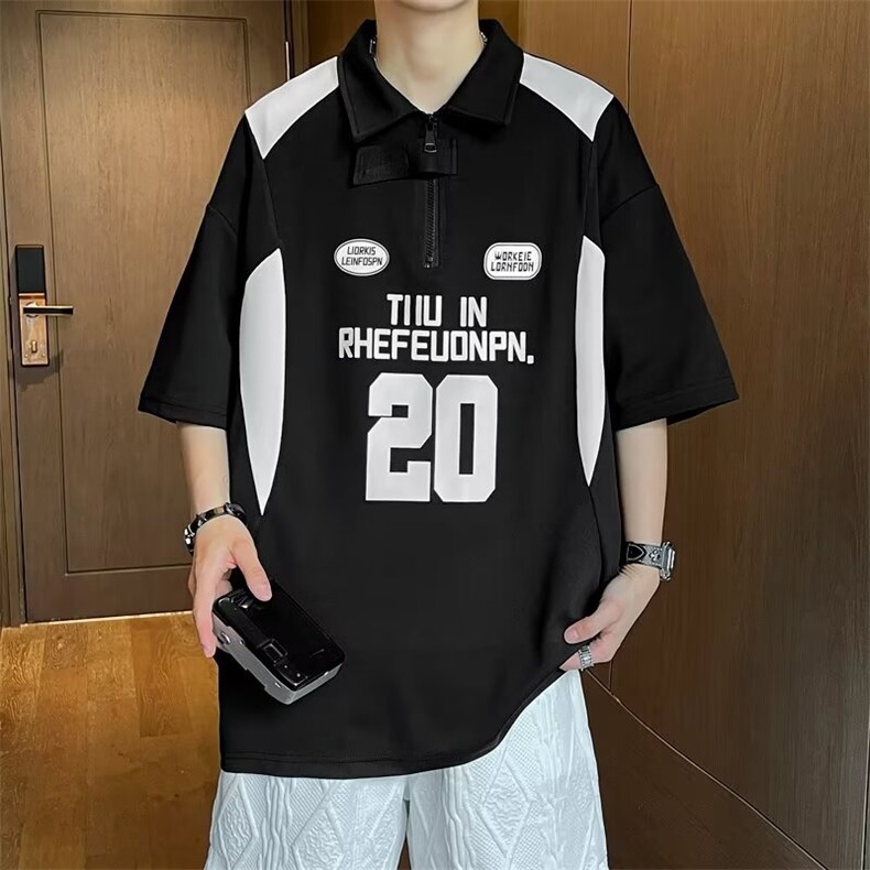 日系复古polo衫短袖男高级感重磅t恤夏季青少年潮牌潮流衣服图片