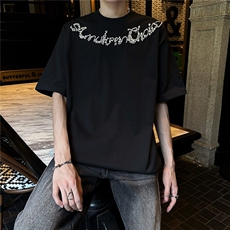 GC0263-P38潮牌街头钉珠小众纯棉重磅t恤短袖男痞帅百搭宽松上衣，男装T恤，电商C233