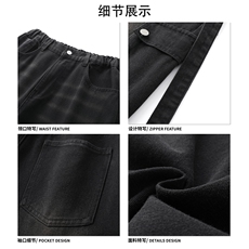 美式复古格纹腰带工装裤水洗大口袋经典牛仔宽松阔腿裤K936TP60，男装工装外套，电商A102B