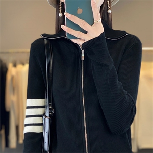 拉链领口设计感小众羊毛衫女2024年秋季新款潮牌港味复古修身图片