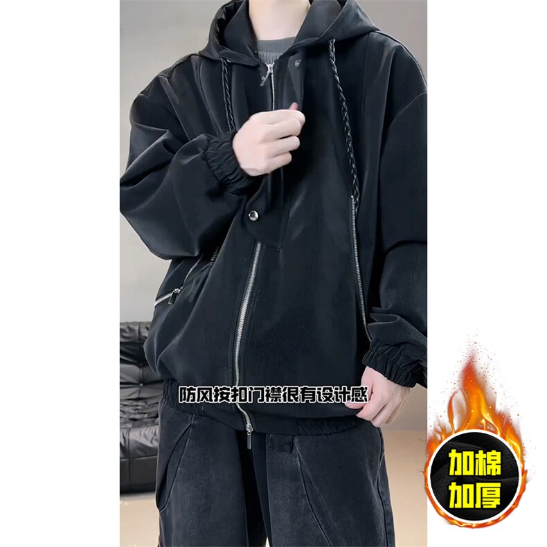 现货高品质美式高街重磅座山雕连帽pu皮棉衣男女加厚毛毛绒冬外套，男装皮衣，电商A486