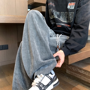 人字纹休闲裤男春季新款港风宽松大码长裤K8056-特P29 无差价图片