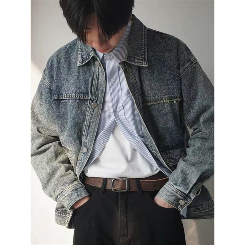 美式复古经典水洗牛仔外套男宽松做旧潮流vintage丹宁夹克NB11P70,男装工装外套,电商D256-2(原A064-2)