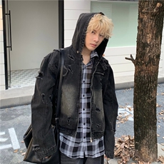 复古街头水洗做旧牛仔外套男女秋季新款连帽牛仔夹克JK8219，男装夹克，星座1116A（原606A-3）