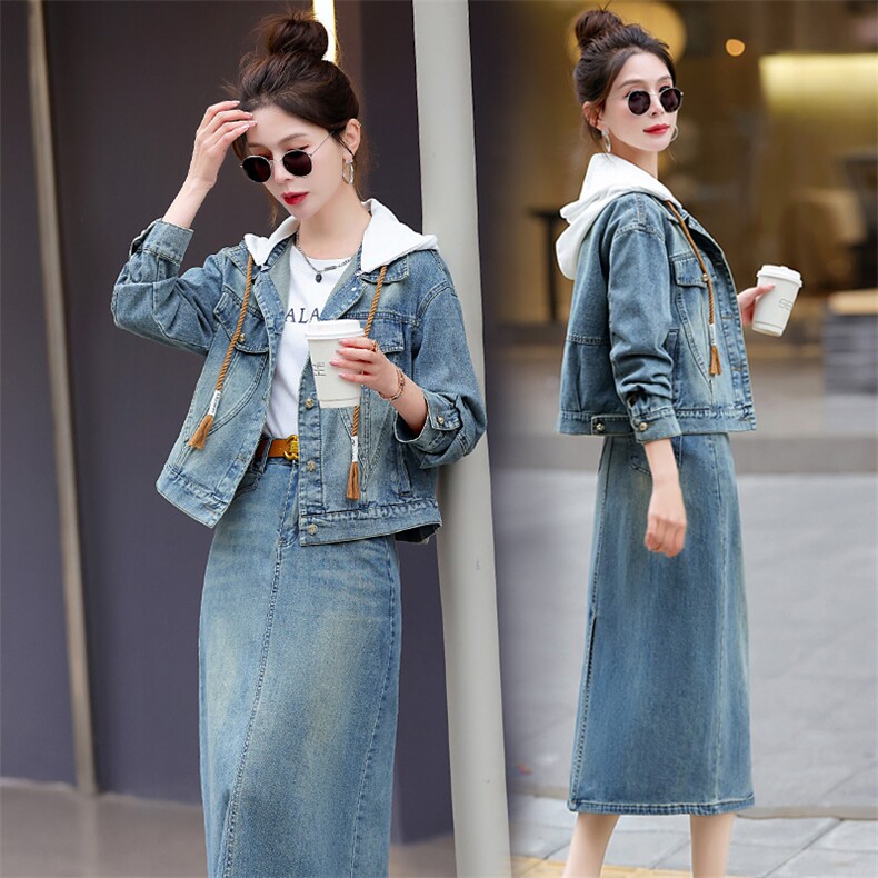 2024年春季时尚潮流单排扣通勤减龄纳米双工艺连帽牛仔外套上衣，女装牛仔外套，江南富贵女