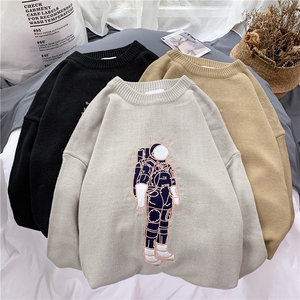 19S新品 宇航员刺绣宽松情侣针织衫毛衣男1053/图片
