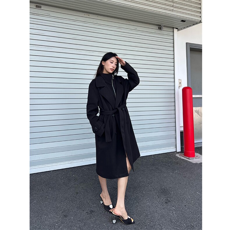 设计感假两件毛呢大衣男女中长款过膝西装领呢子风衣-FY913特P95图片