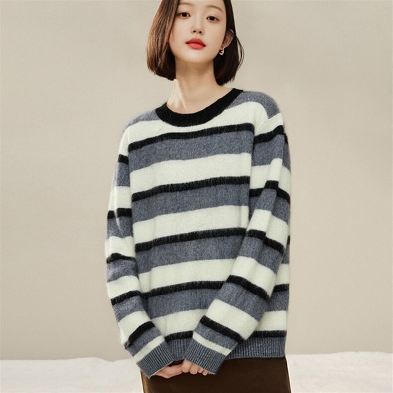 休闲/淑女2025年春季羊毛拉毛条纹衫图片