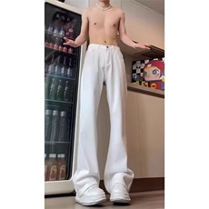 弹力柳叶弯刀牛仔裤男夏季潮牌美式高街窄版修身显瘦微喇直筒裤子，男装牛仔裤，电商A247C