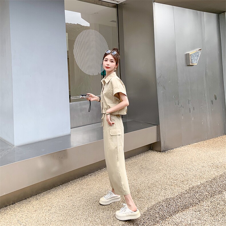 2023夏季新款简约气质翻领优雅潮流时尚舒适两件套,女装套装/套裙,纯色衣恋