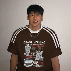 夏季美式高街重磅纯棉三条杠织带撞色男女短袖T恤ZD358-特P30图片