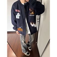 复古绣花棒球服开衫卫衣外套男女春秋2025新款学生宽松慵懒上衣，女装短外套，星座601-1