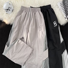 条纹拼接运动工装裤男女hiphop美式速干冲锋裤夏季潮牌宽松阔腿裤，男装工装外套，星座601-2