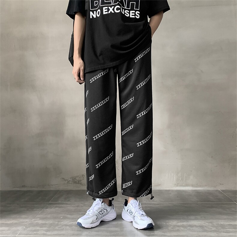 2023新款男士直筒宽松抽绳印花字母潮卫裤休闲长裤男K1177-P32,男装休闲裤,星座512-2
