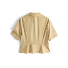 夏新新款短袖纯色收腰显瘦衬衫女，女装衬衫，水衣源