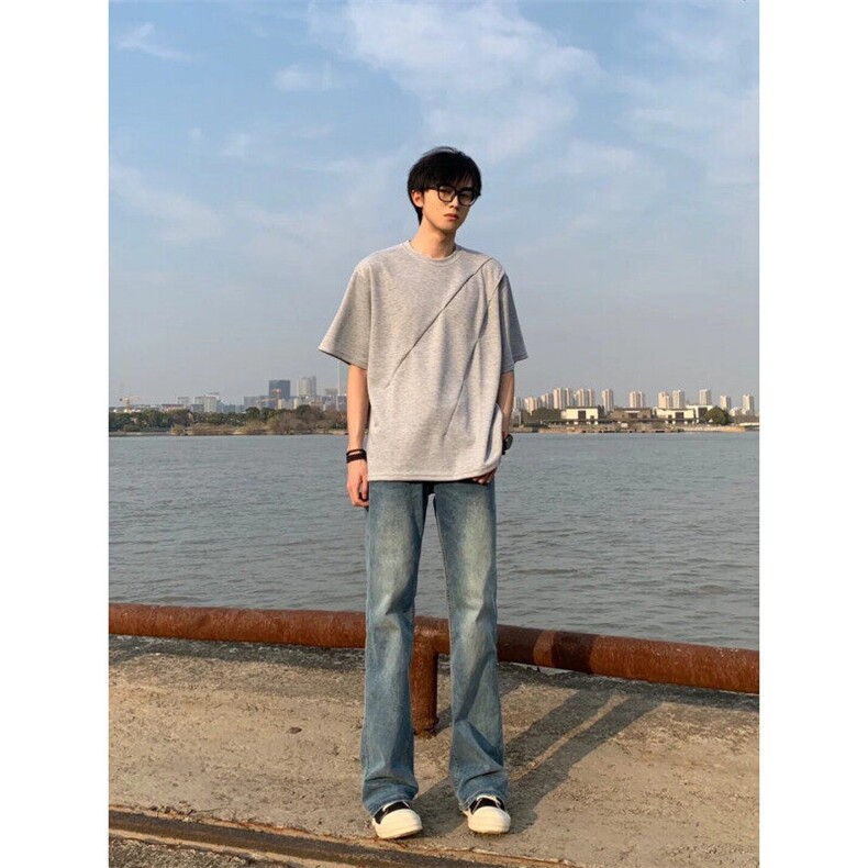 【有货】DXT78LL-特P35cleanfit花灰色拼接解构风度短袖t恤设计,男装T恤,星座1007（原301D）