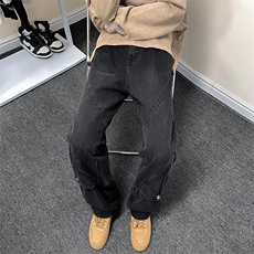 高街vibe牛仔裤男设计感小众阔腿长裤宽松微喇工装裤AN01-p65，男装牛仔裤，星座1008