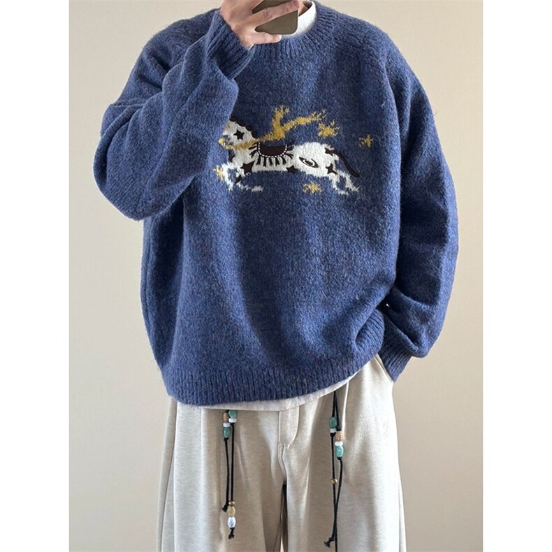 新款刺绣卡通提花圆领春秋冬季宽松休闲毛衣男女M9299-P56,男装针织衫/毛衣,星座208-5