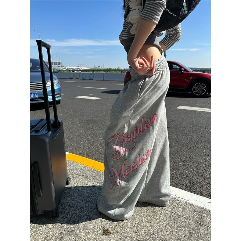 美式慵懒风字母印花阔腿休闲裤女宽松跳舞垂感百搭直筒裤，男装休闲裤，星座506A