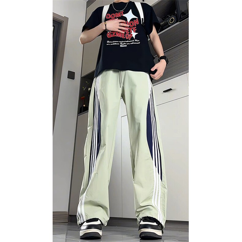 条纹运动裤男夏薄款冰丝休闲裤190cm115加长高个子伞兵裤KZ057P45,男装休闲裤,电商B312