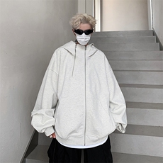 美式双拉链设计重磅百搭宽松落肩连帽开衫卫衣-WY3016特68，男装卫衣，电商B289