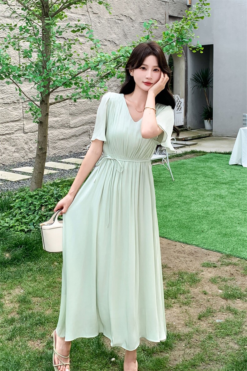 2025夏季新款高级感收腰显瘦气质仙女连衣裙轻薄时尚百搭长裙子,女装连衣裙,韩然一族