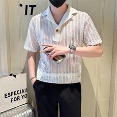 店主风社会小伙男士镂空V领短袖Polo衫翻领T恤男301A-1/PL98/P48，男装T恤，星座301A-1