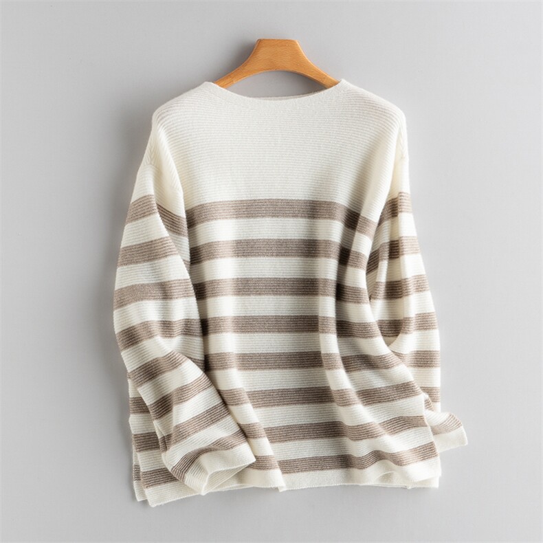 2025年秋季常规款套头长袖单件女士阔版条纹套衫，商品下架区商品下架区，江帆羊绒