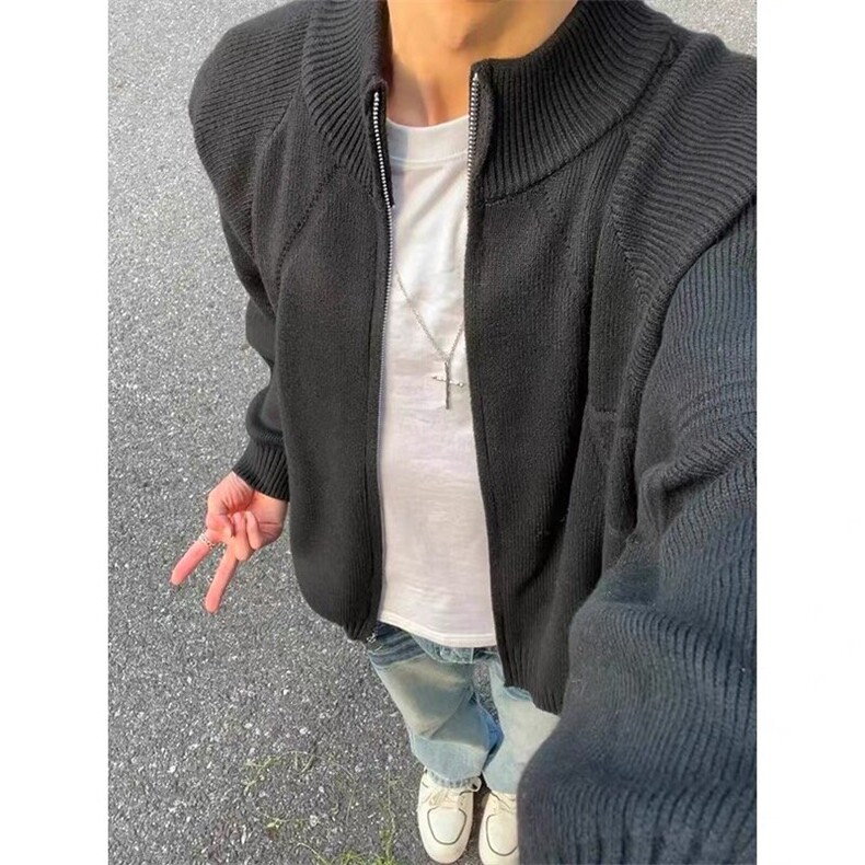 美式潮牌拉链开衫毛衣男女2025春秋冬季潮流宽松慵懒风针织衫外套,男装针织衫/毛衣,四季星座505